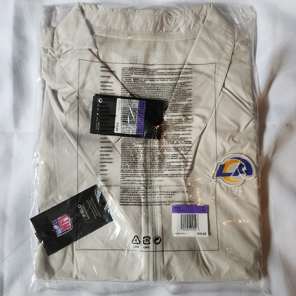 Nike NFL LA Rams Men's Sideline Coaches Half-Zip Short Sleeve Jacket Cream Color - Picture 2 of 12